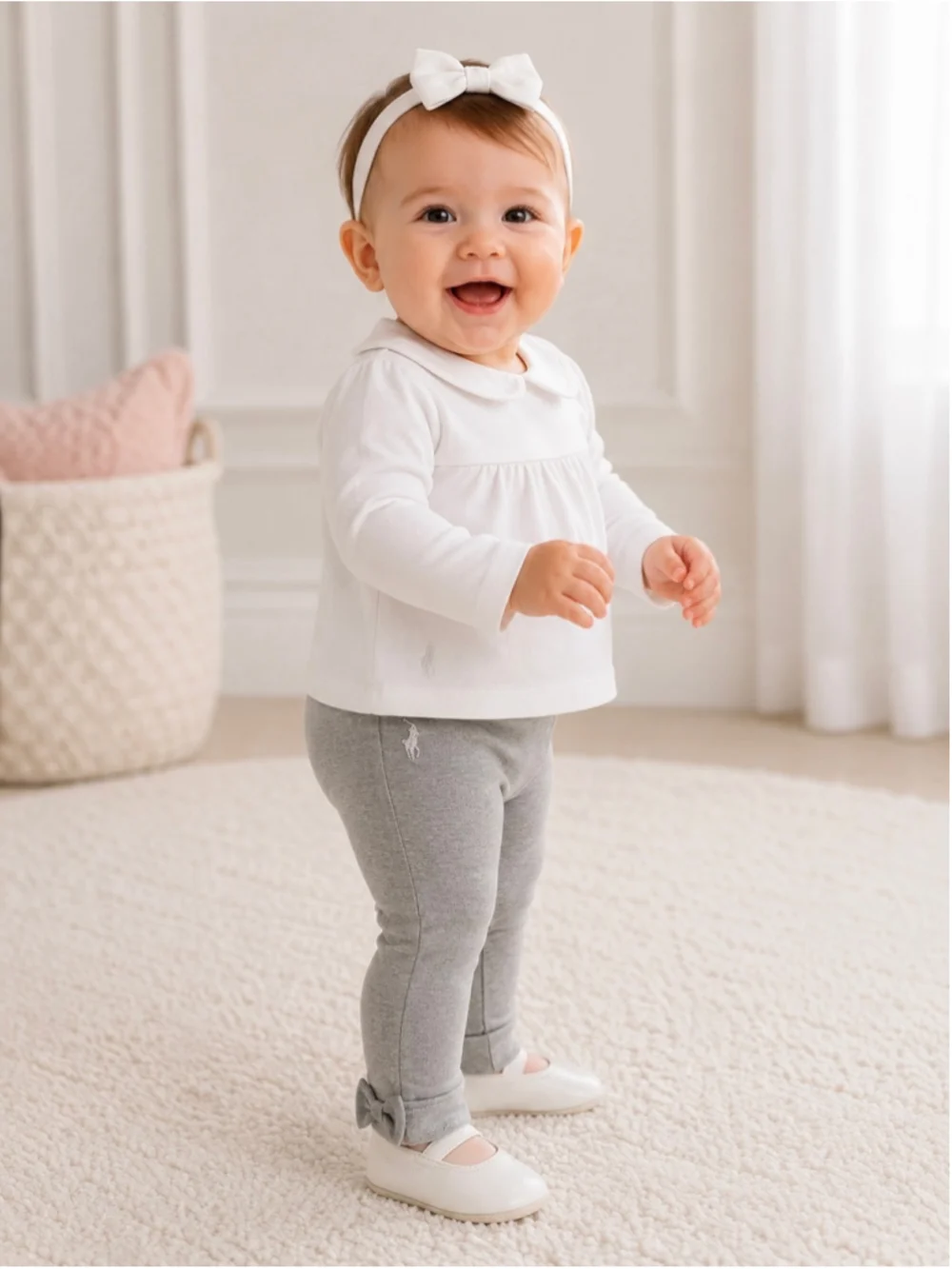 Ralph Lauren Baby Girl Bow-Back Jersey Leggings – Heather Gray – Size 9M
